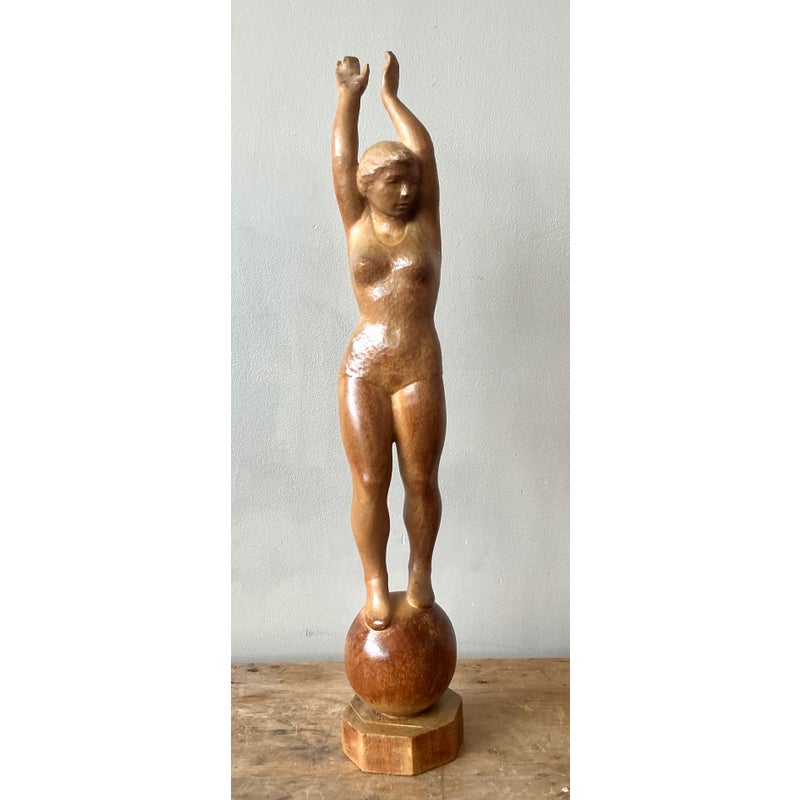 Vintage Boho Carved Wood Female Sculpture - Detail view