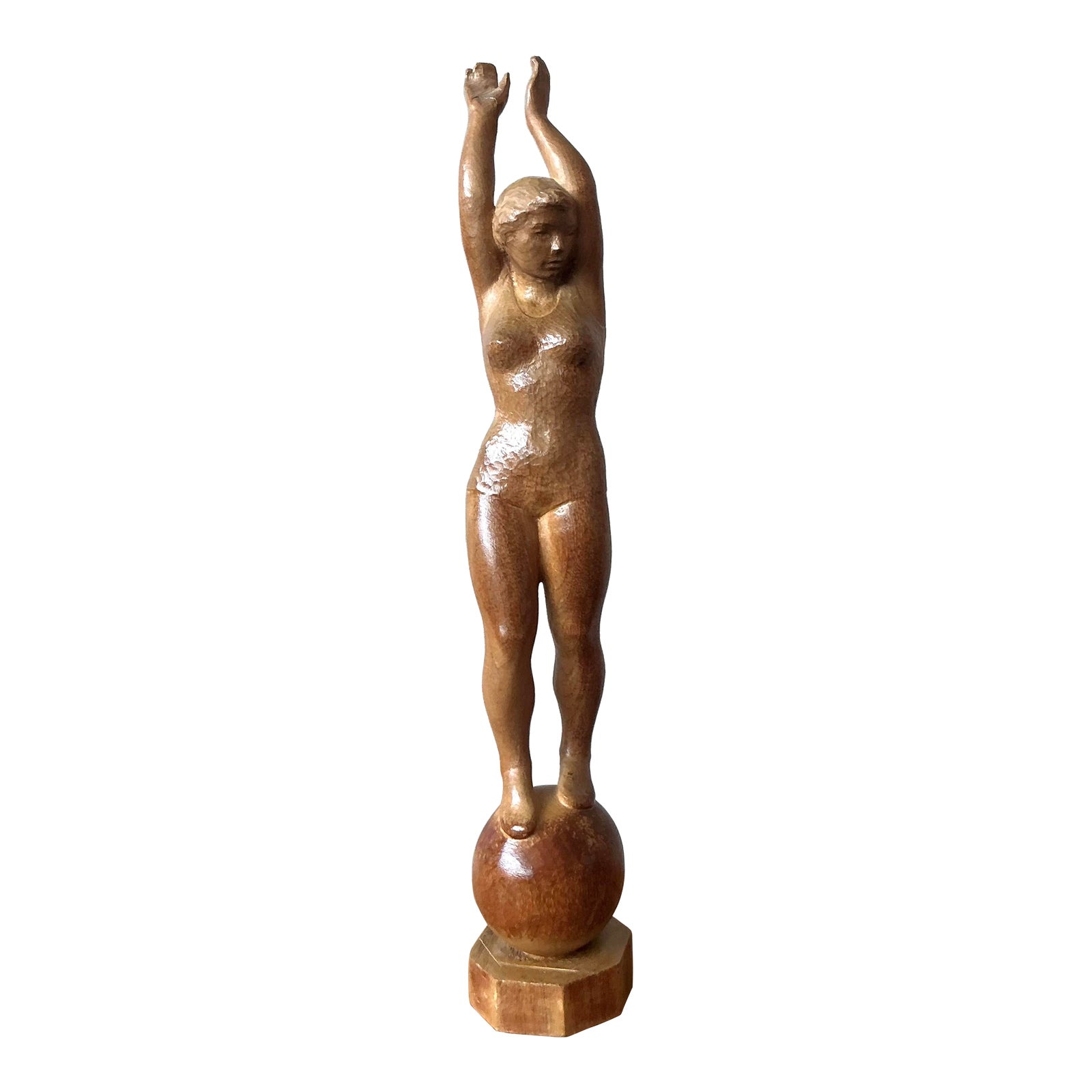 Vintage Boho Carved Wood Female Sculpture