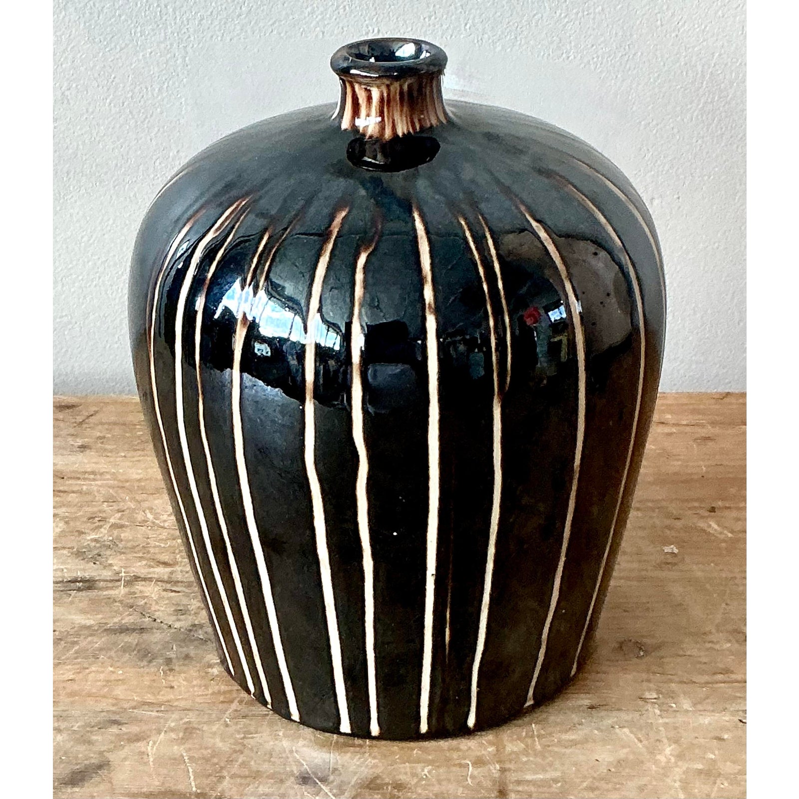 Vintage Boho Glazed Ceramic Vase - Side view