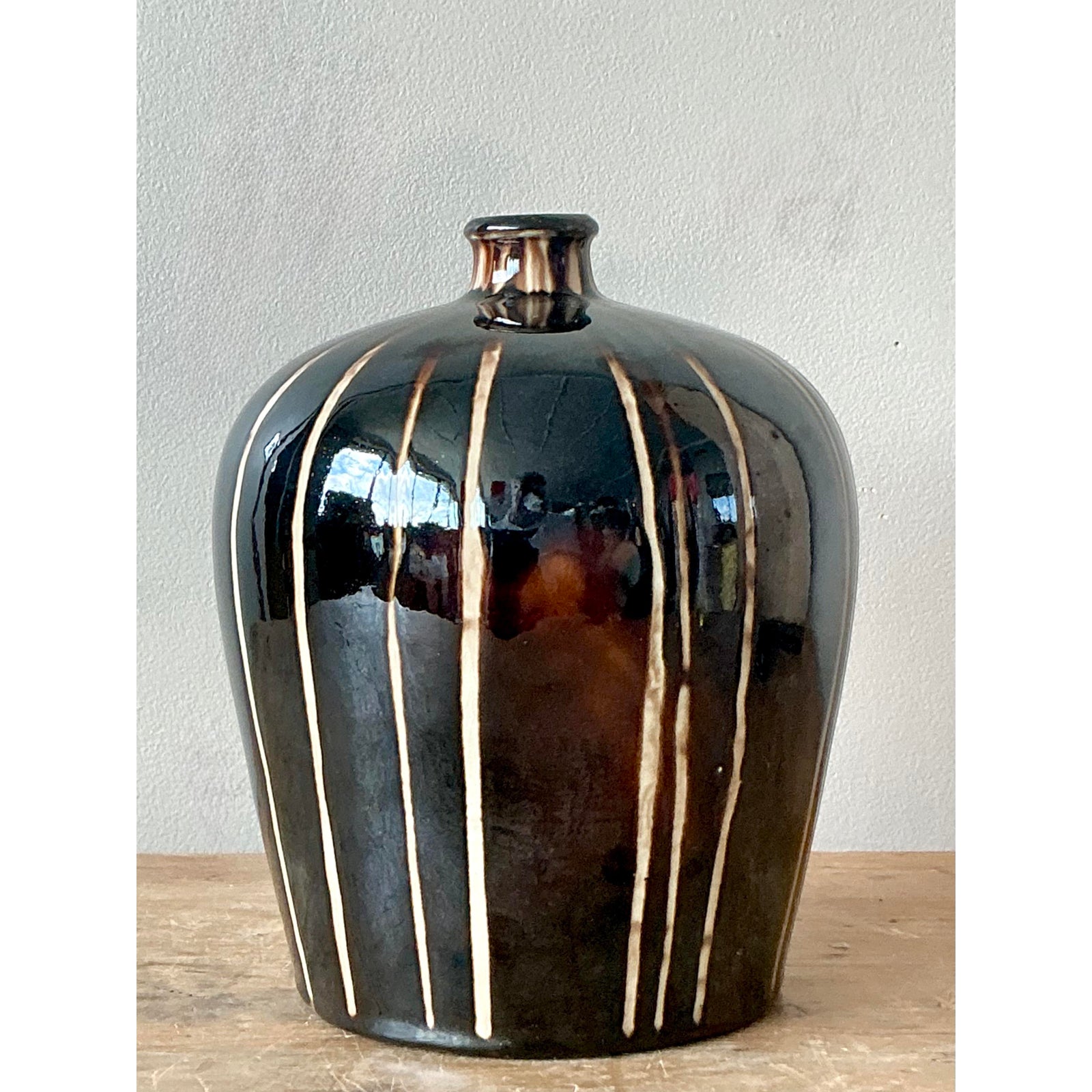 Vintage Boho Glazed Ceramic Vase - Top view