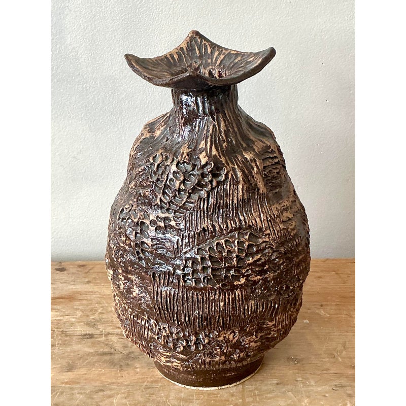 Vintage Boho Original Studio Pottery Vase - Side view