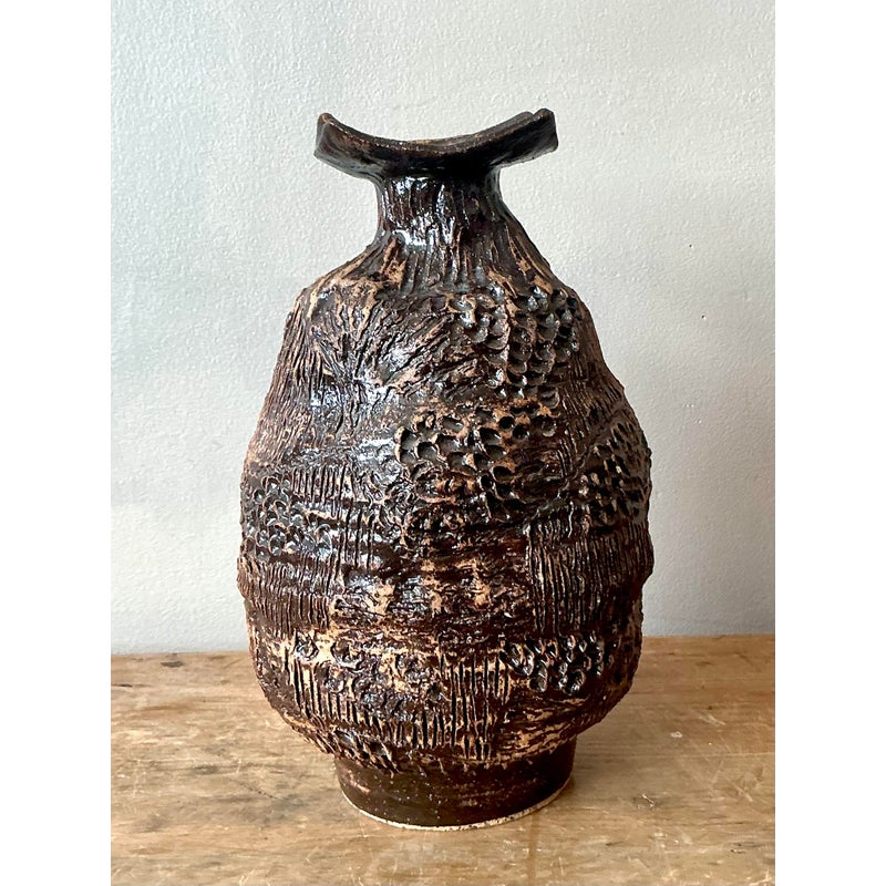 Vintage Boho Original Studio Pottery Vase - Back view