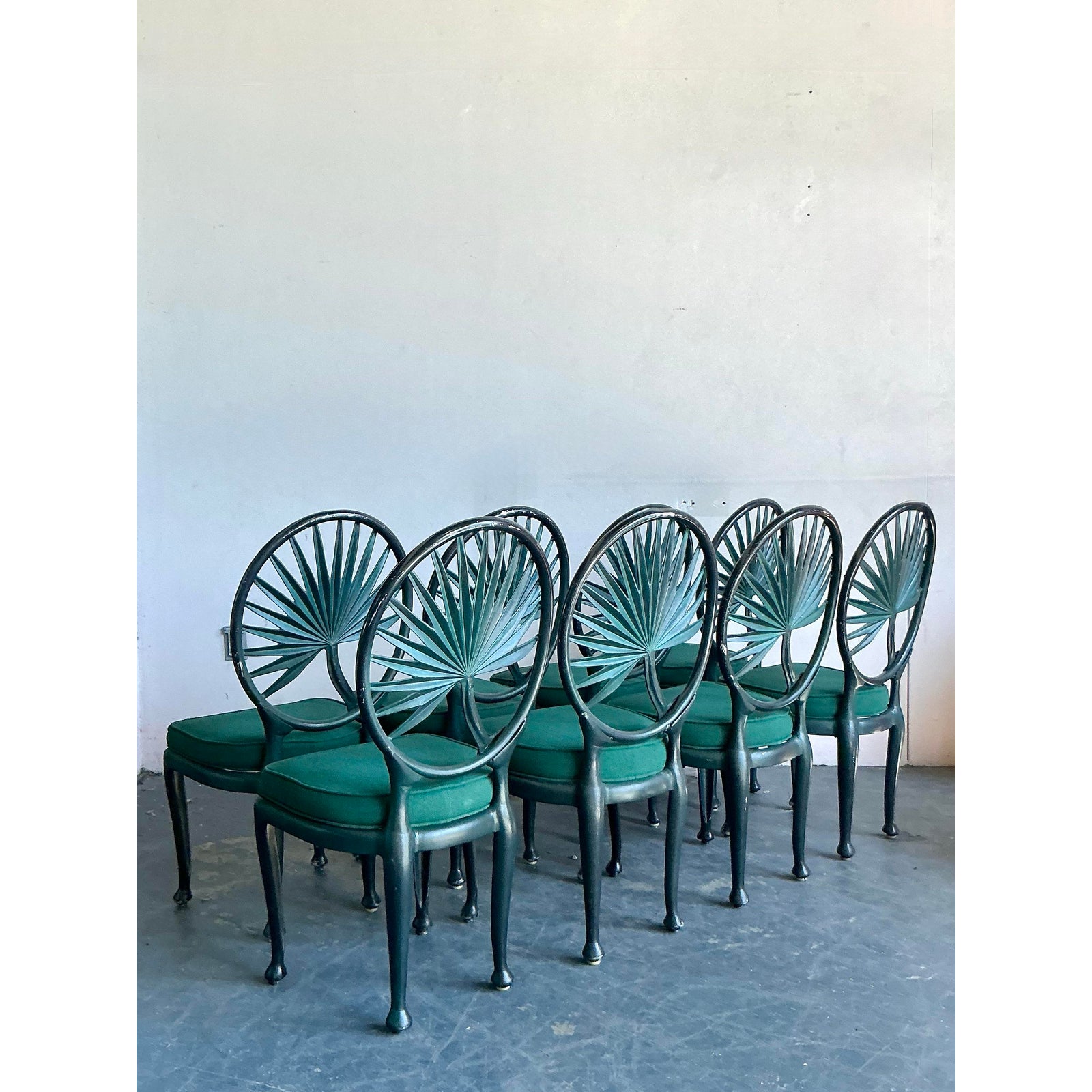 Vintage Coastal Cast Aluminum Palm Frond Dining Chair - Set of 8 - Top view