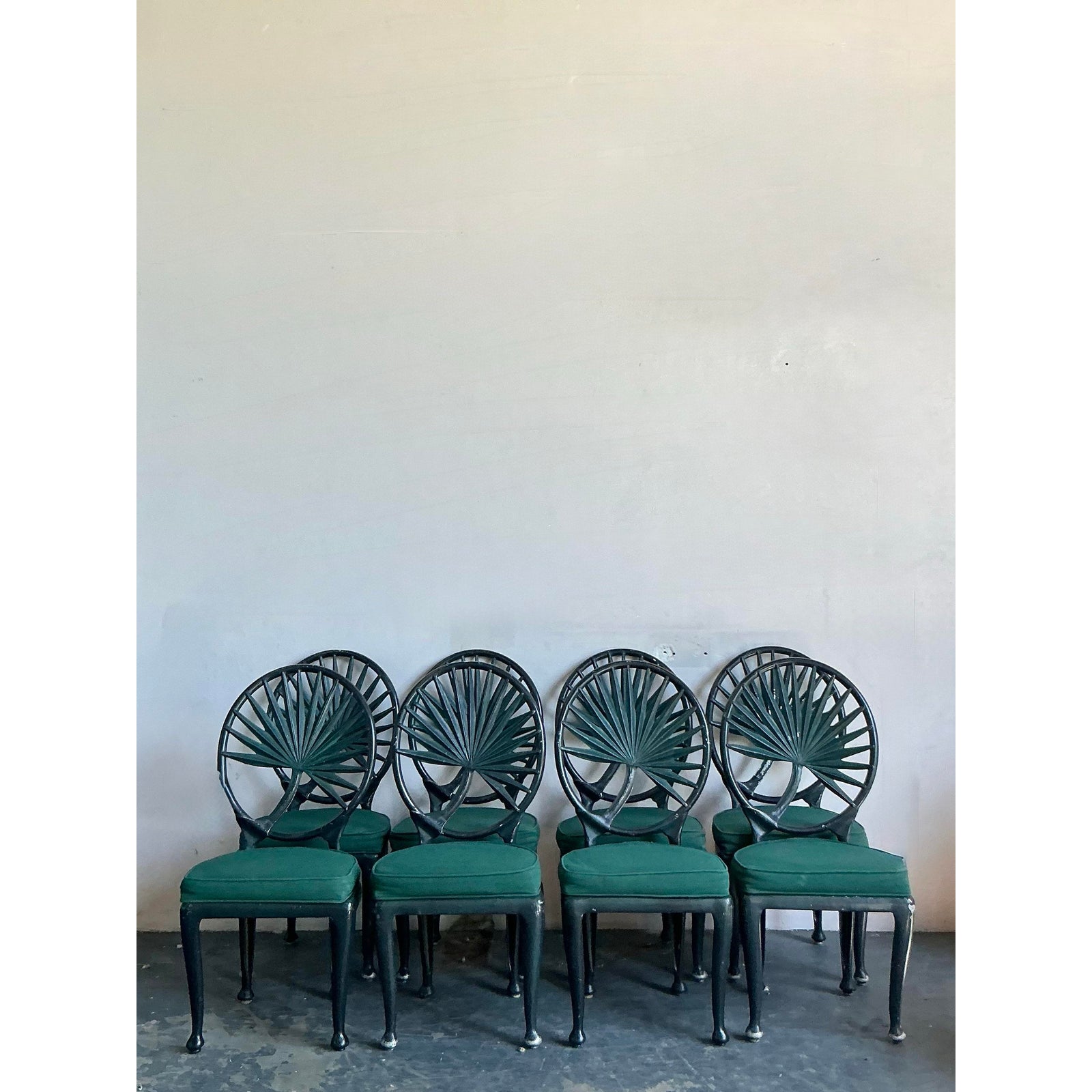 Vintage Coastal Cast Aluminum Palm Frond Dining Chair - Set of 8 - Side view
