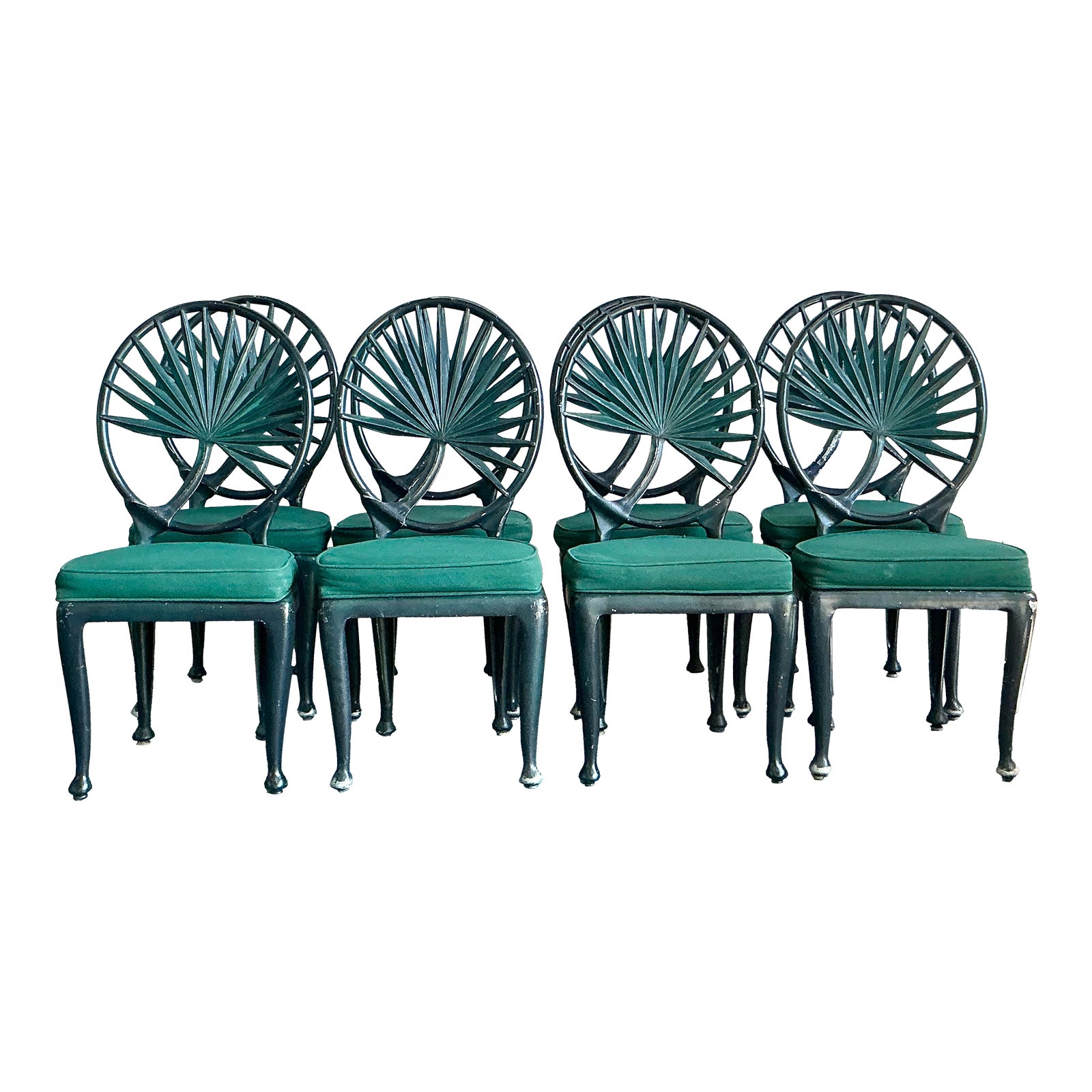 Vintage Coastal Cast Aluminum Palm Frond Dining Chair - Set of 8
