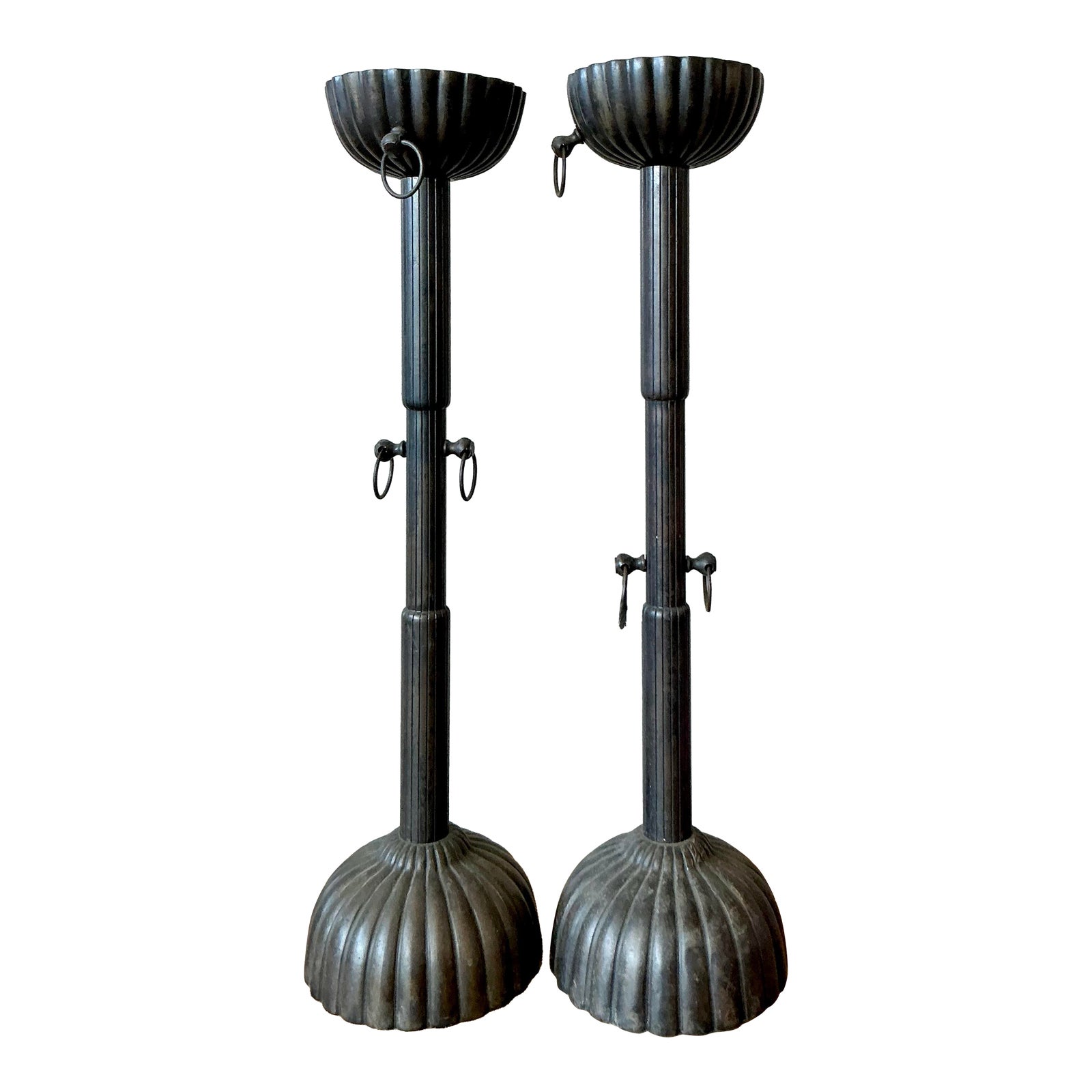 Pair of Vintage Bronze Fluted Candlesticks