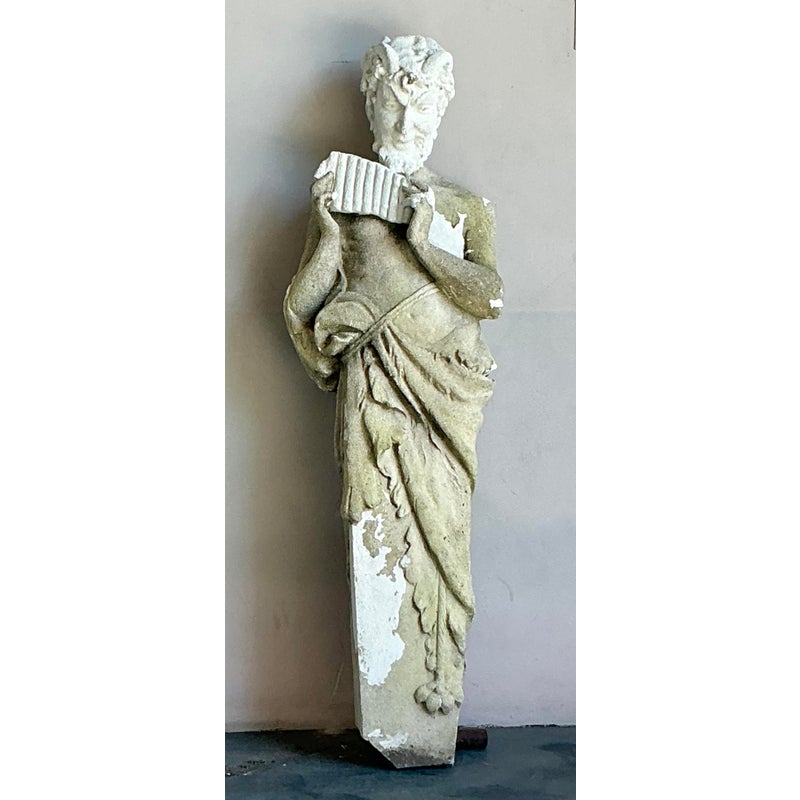 Vintage Boho Cast Concrete Figure of Pan - Back view