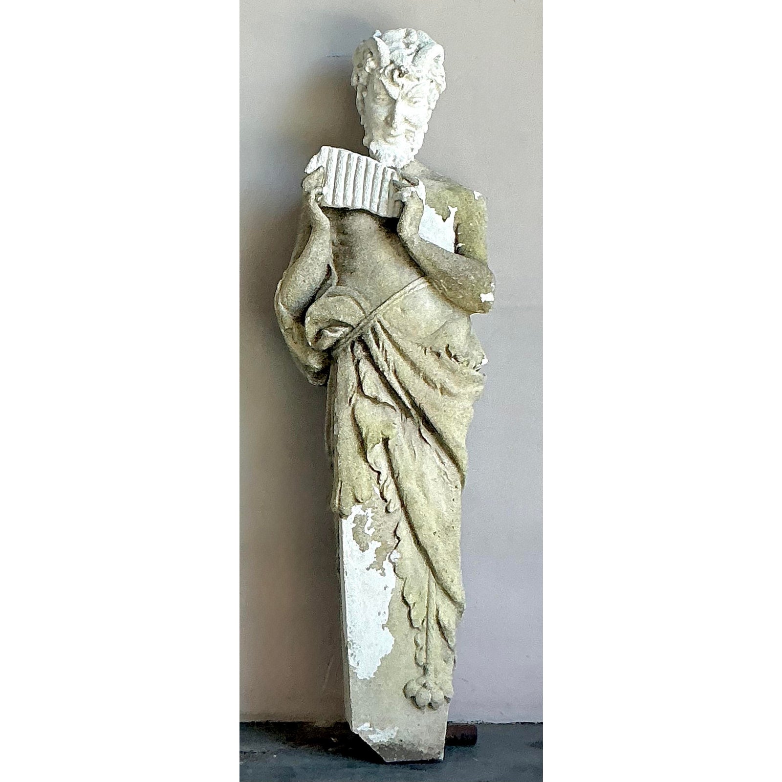 Vintage Boho Cast Concrete Figure of Pan - Side view