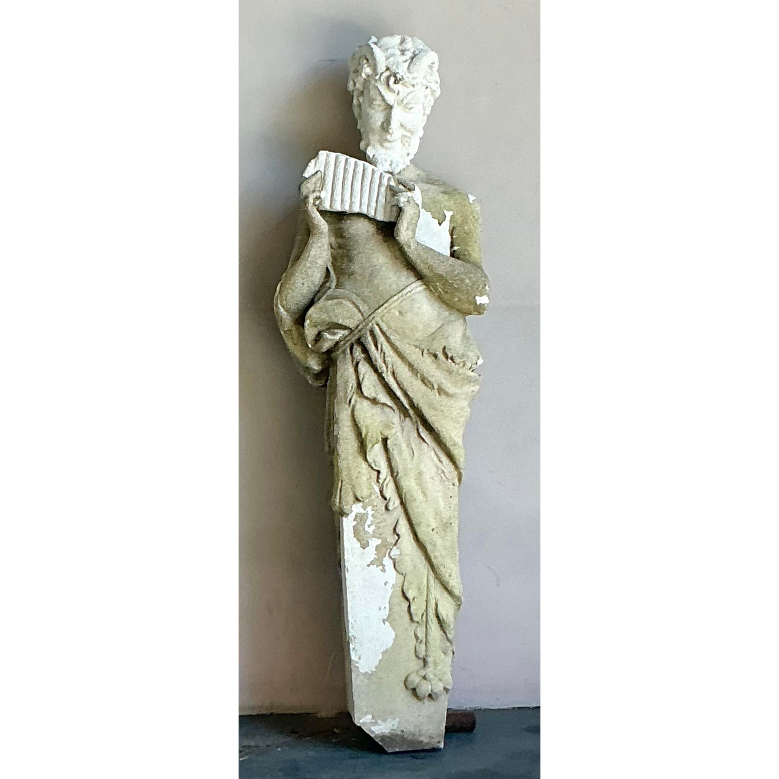 Vintage Boho Cast Concrete Figure of Pan - Detail view