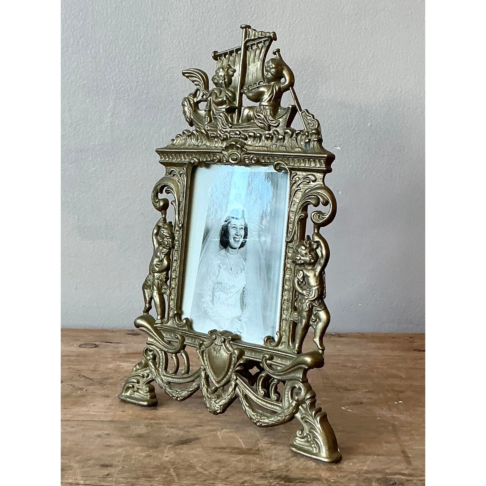 Vintage Boho Brass Cherub Frame - Top view