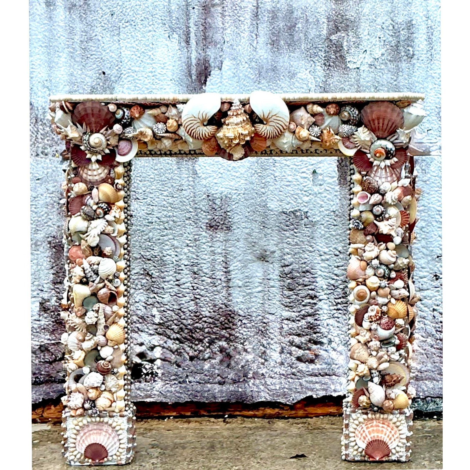Vintage Boho Shell Encrusted Fireplace Surround - Back view