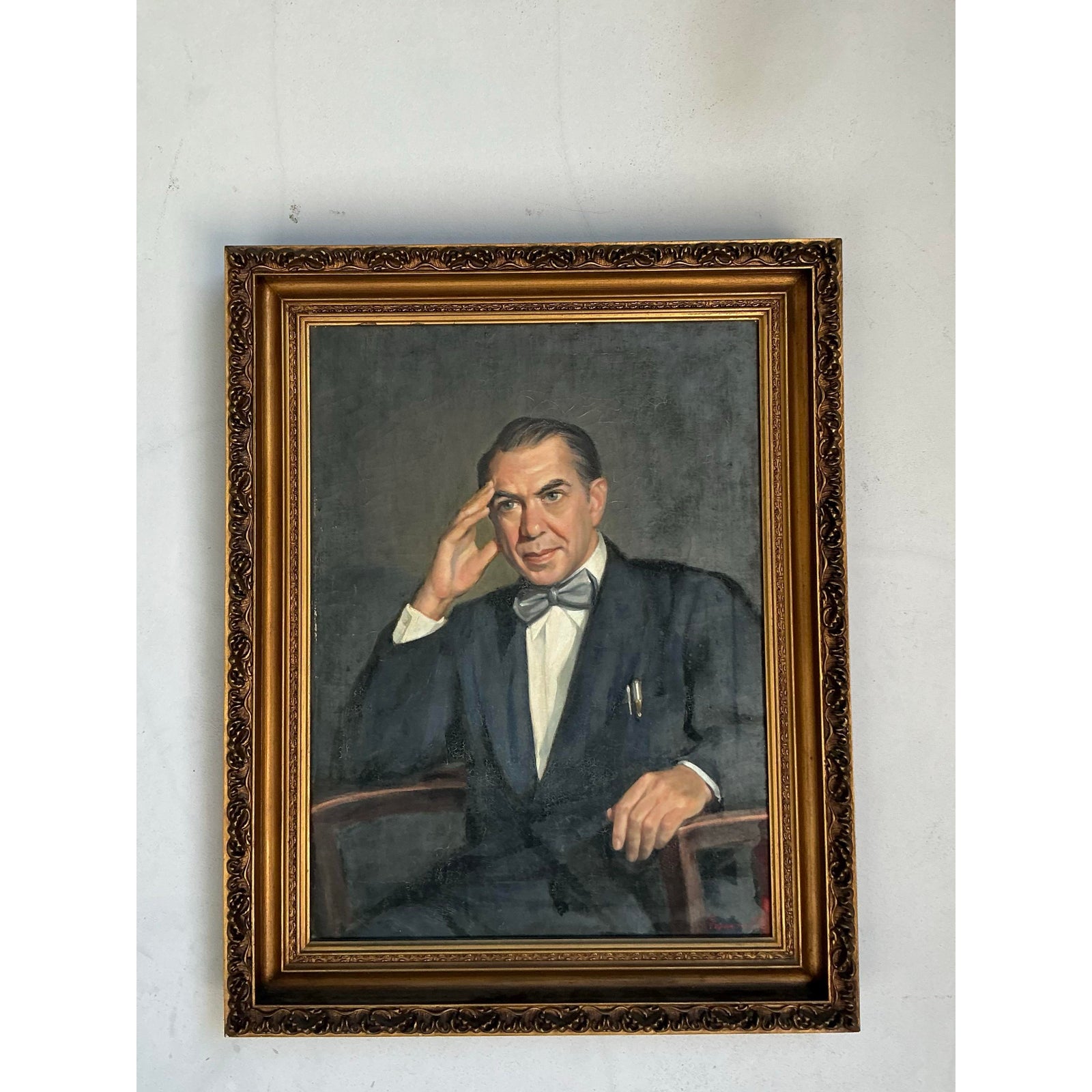 Vintage Boho 1950s Original Oil Portrait of Man - Top view