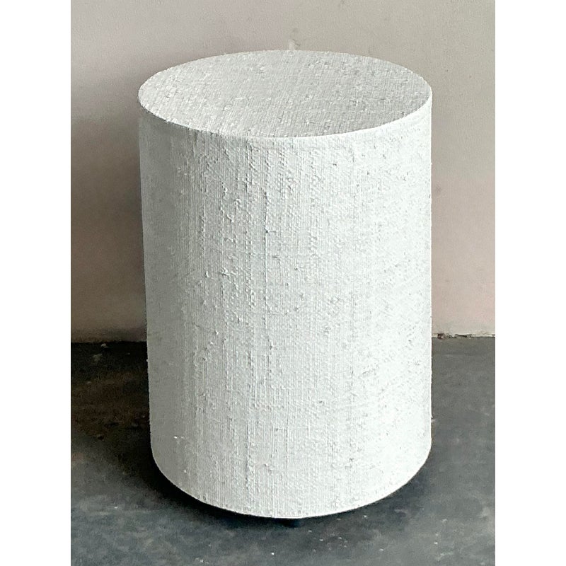 Vintage Boho Painted Grasscloth Side Table - Back view