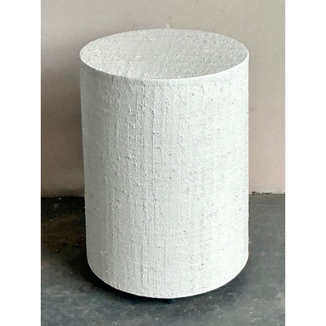 Vintage Boho Painted Grasscloth Side Table - Top view