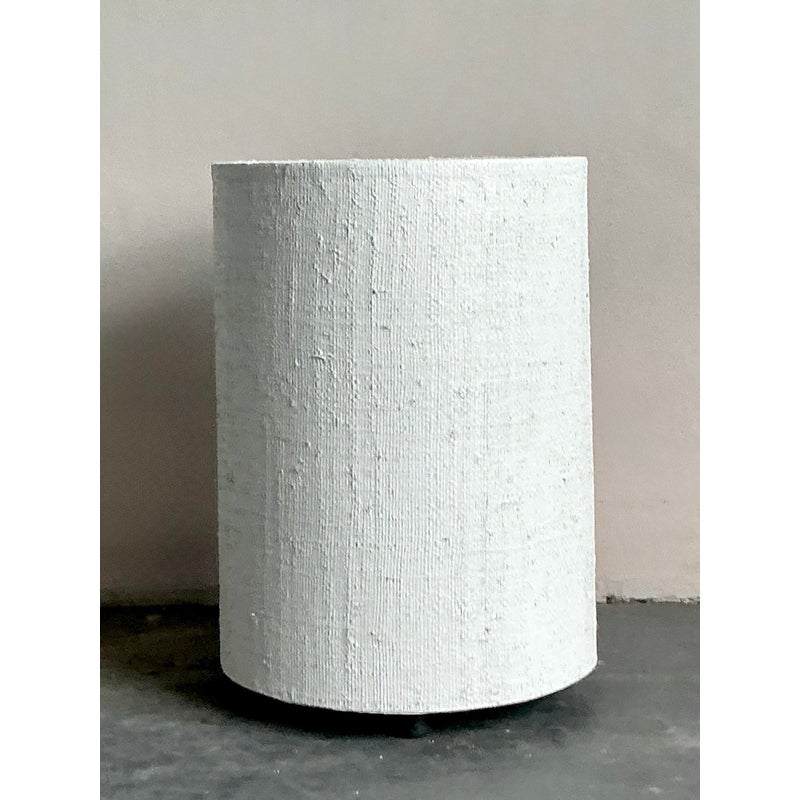 Vintage Boho Painted Grasscloth Side Table - Detail view
