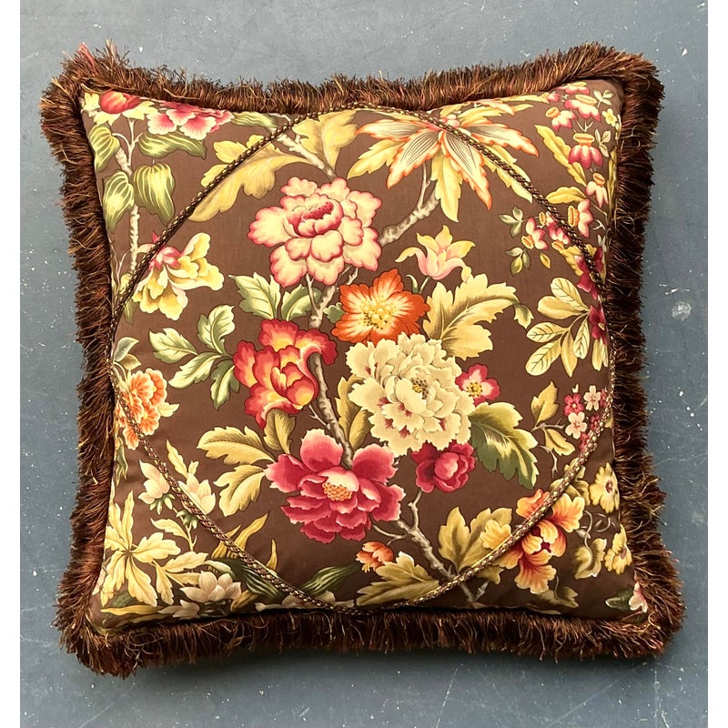 Vintage Regency Floral Caterpillar Trimmed Throw Pillow - Detail view