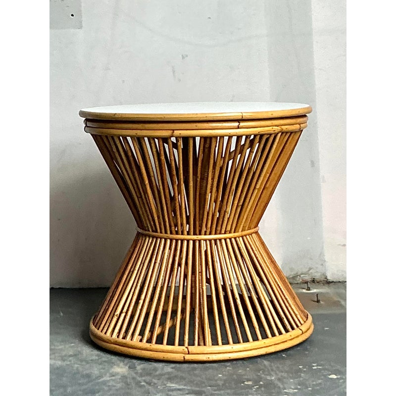 Vintage Boho Stick Rattan Side Table - Detail view