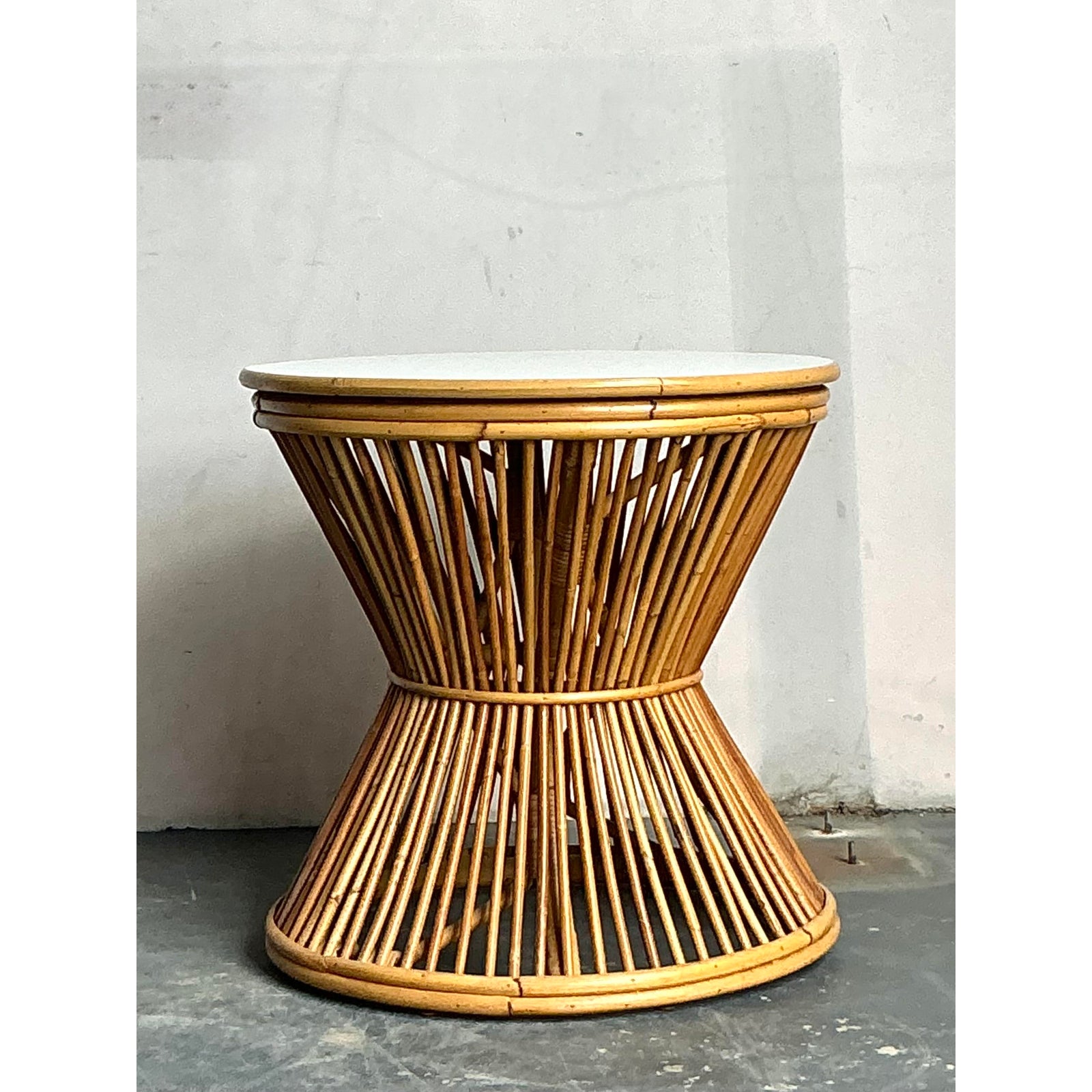 Vintage Boho Stick Rattan Side Table - Top view