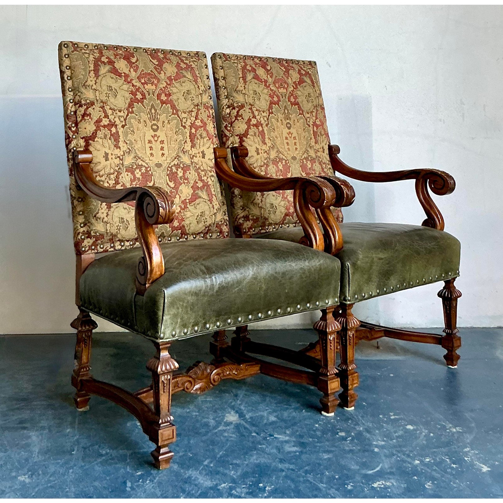 Vintage Boho Lillian August Throne Chairs - A Pair - Side view