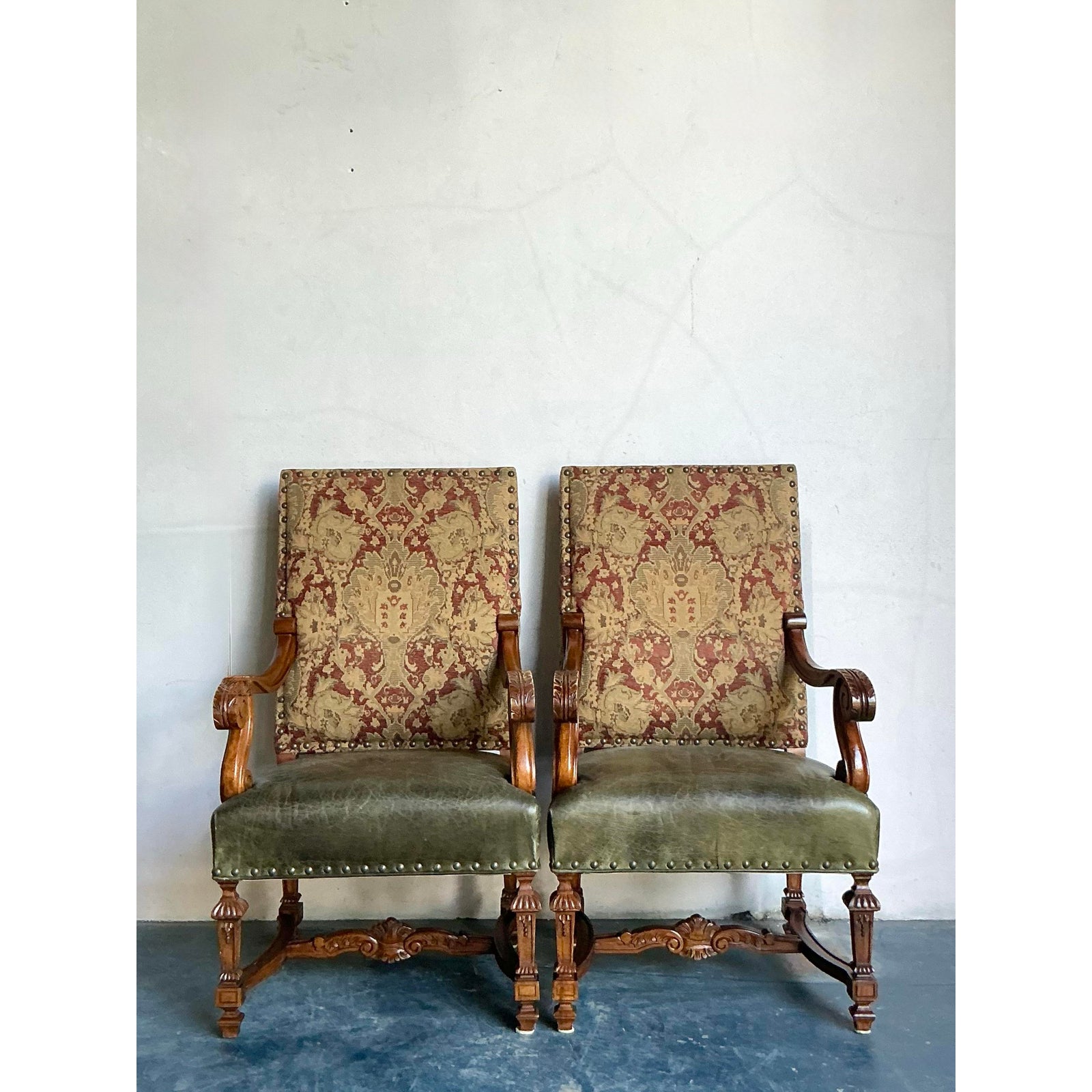 Vintage Boho Lillian August Throne Chairs - A Pair - Back view