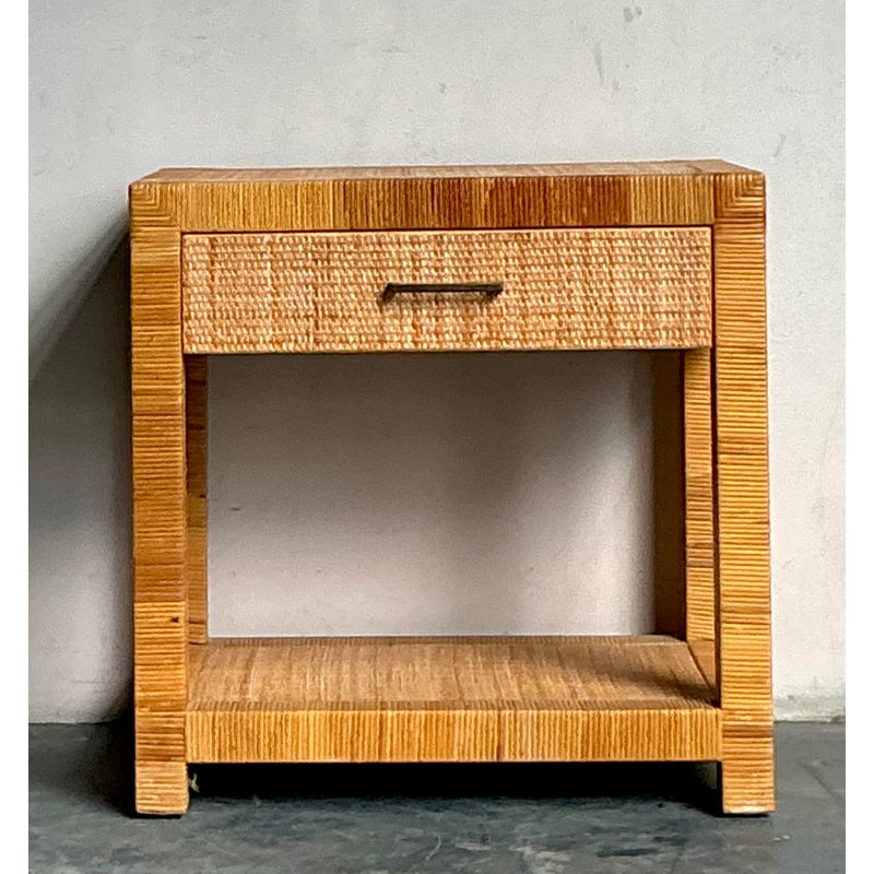 Vintage Boho Bielecky Brothers Woven Rattan Nightstand - Detail view