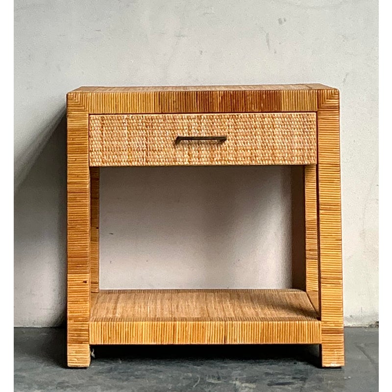 Vintage Boho Bielecky Brothers Woven Rattan Nightstand - Side view