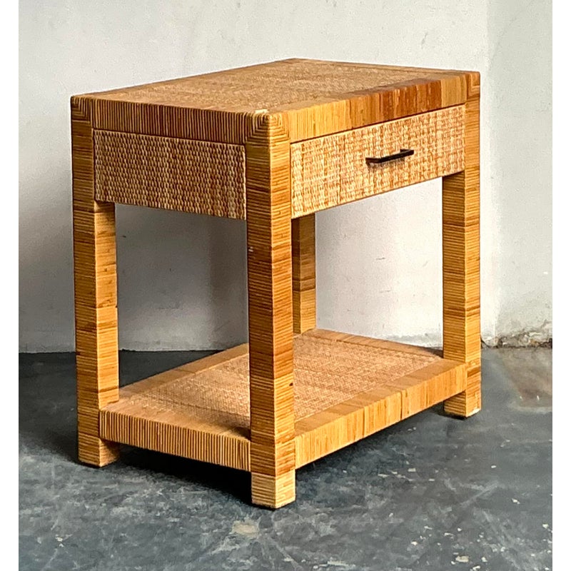 Vintage Boho Bielecky Brothers Woven Rattan Nightstand - Back view