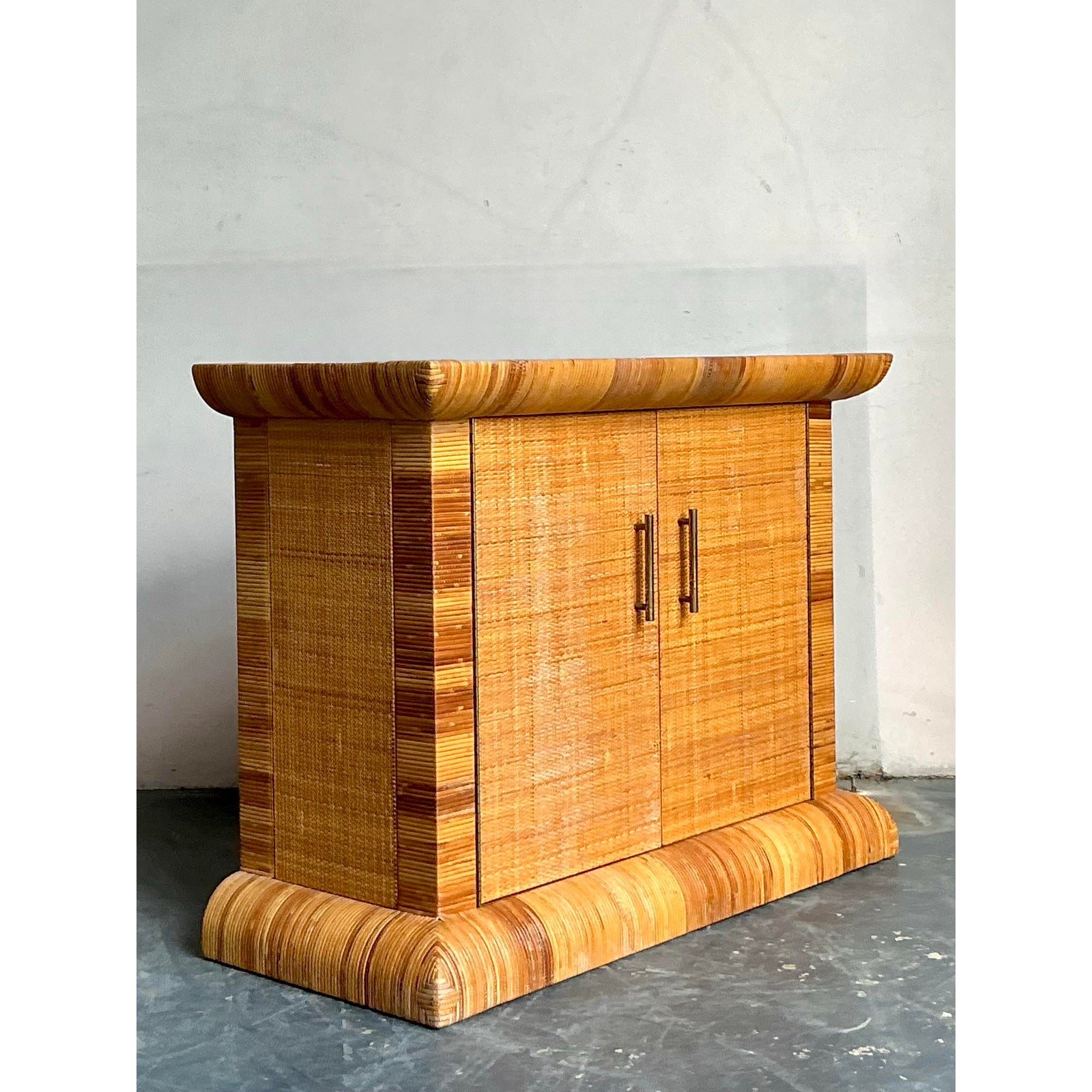 Vintage Boho Bielecky Brothers Woven Rattan Sideboard - Top view