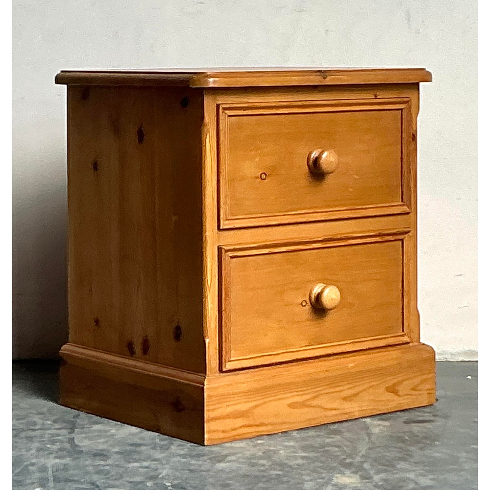 Vintage Boho Knotty Pine Nightstand - Back view