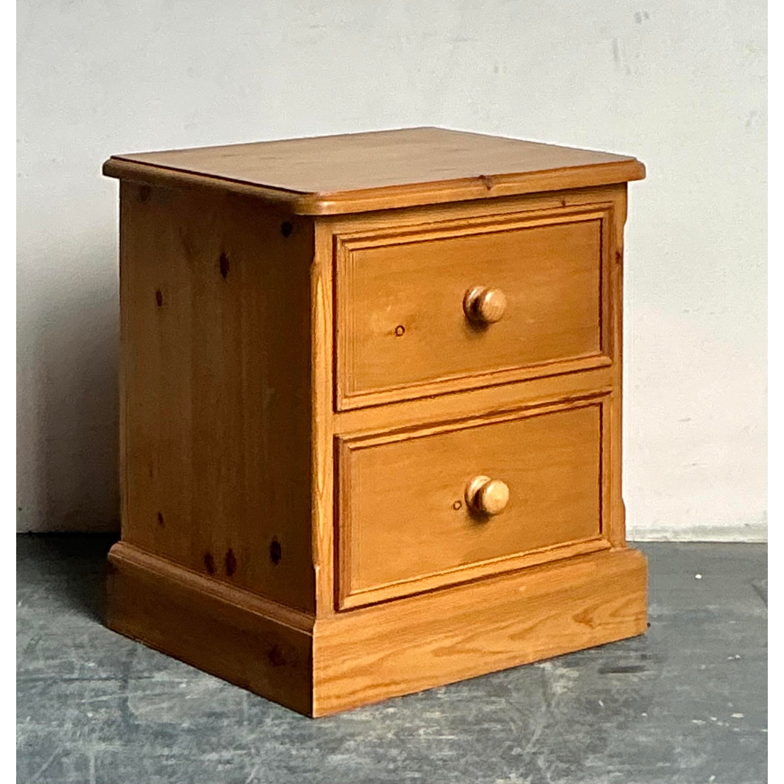 Vintage Boho Knotty Pine Nightstand - Top view
