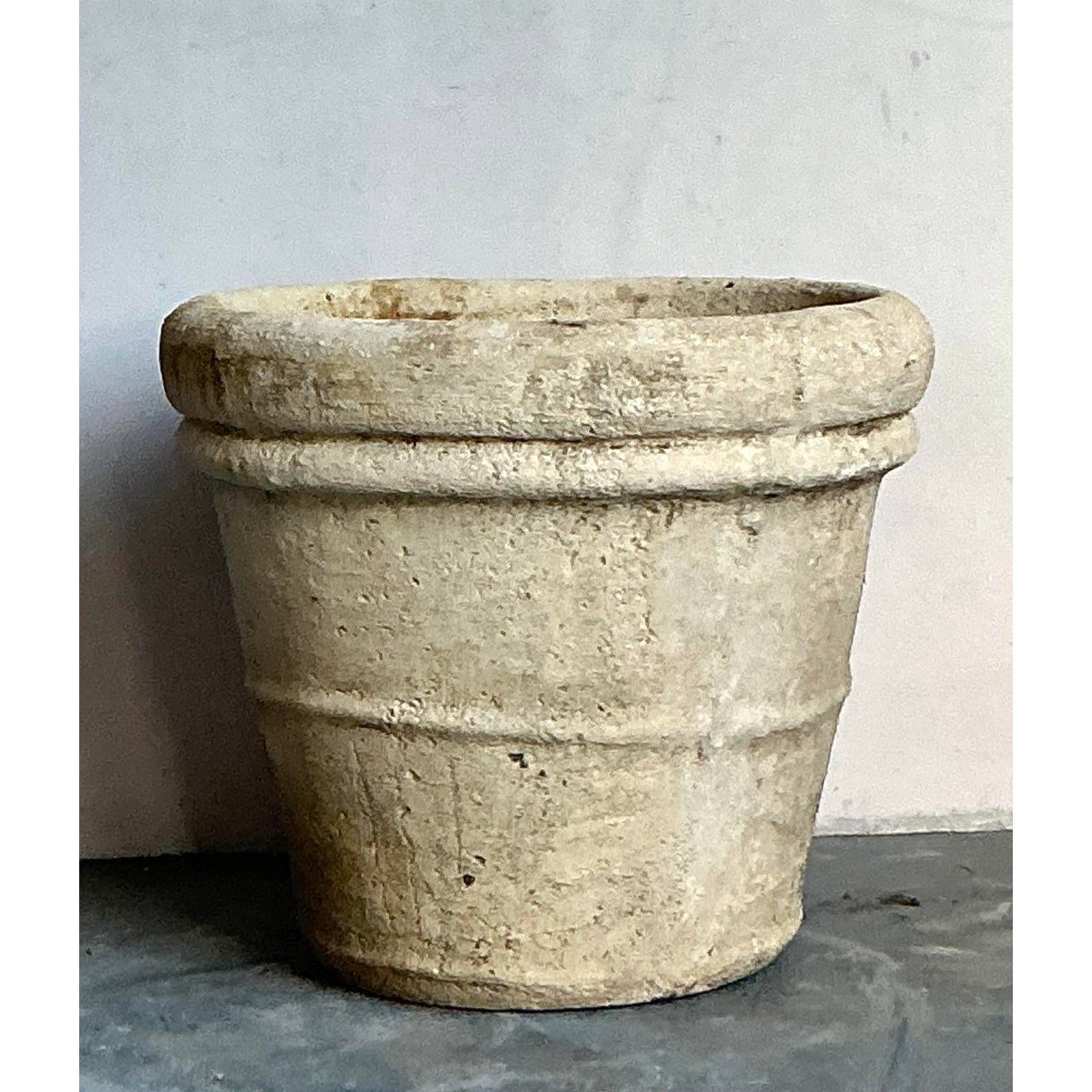 Vintage Boho Monumental Cast Concrete Planter - Top view
