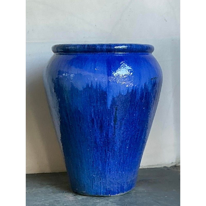 Vintage Boho Monumental Glazed Ceramic Urn - Back view