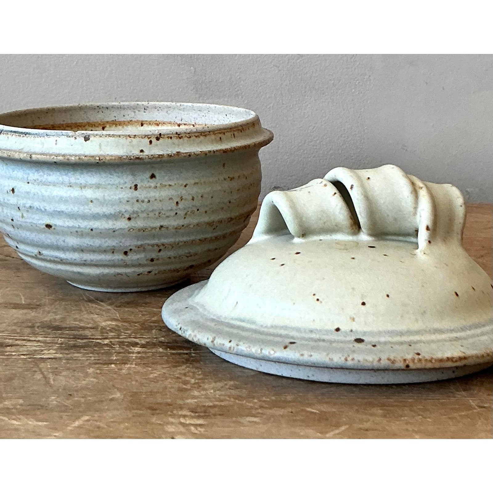 Vintage Boho Studio Pottery Lidded Bowl - Side view