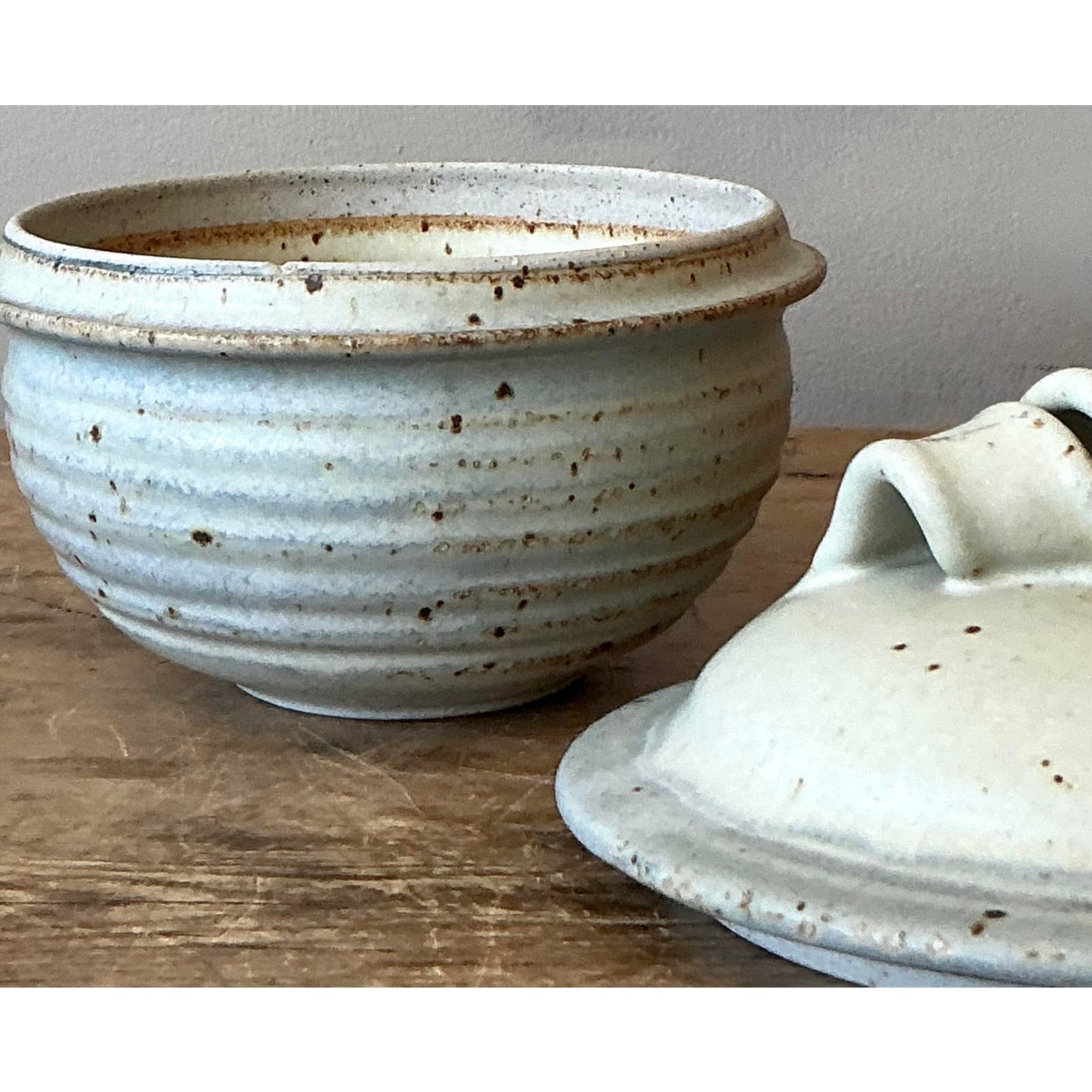 Vintage Boho Studio Pottery Lidded Bowl - Back view
