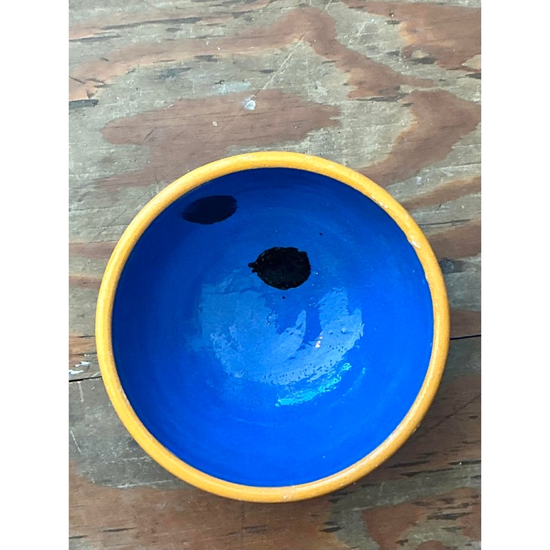 Vintage Boho Studio Pottery Polka Dot Bowl - Top view