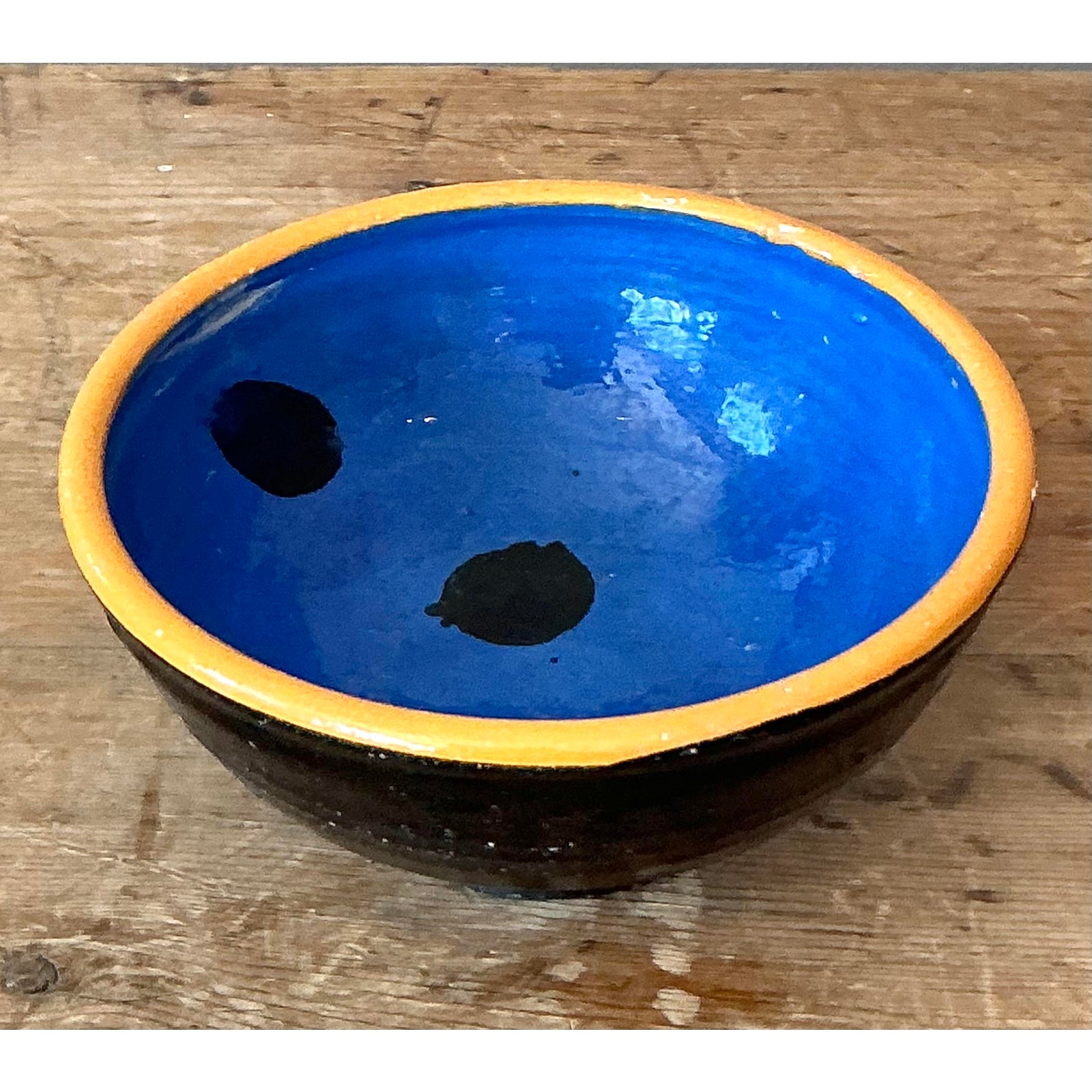 Vintage Boho Studio Pottery Polka Dot Bowl - Detail view
