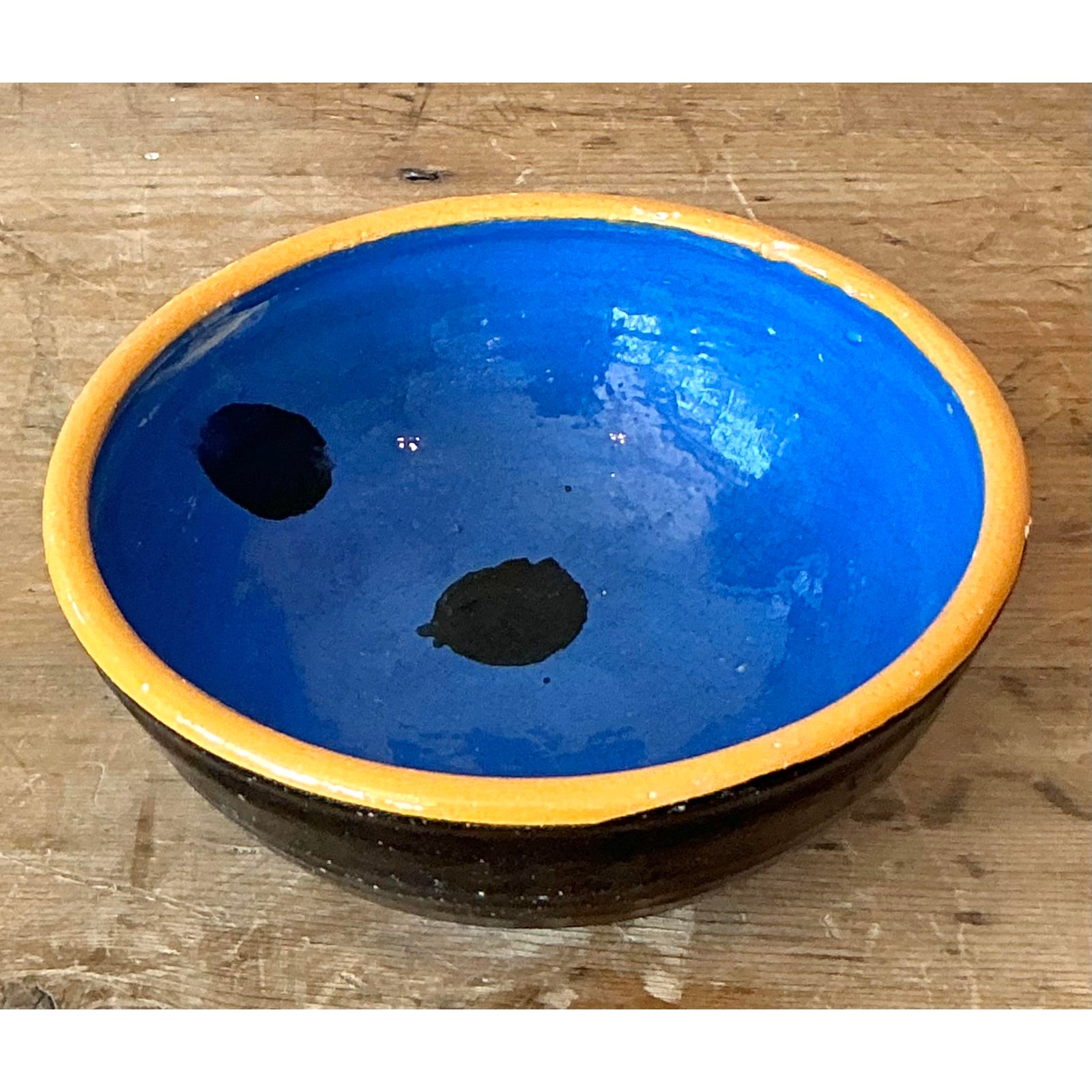 Vintage Boho Studio Pottery Polka Dot Bowl - Side view