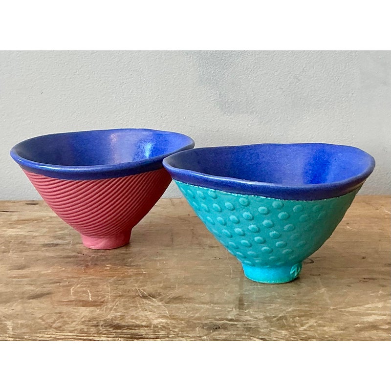 Vintage Boho Studio Pottery Bowls - Set of 2 - Top view