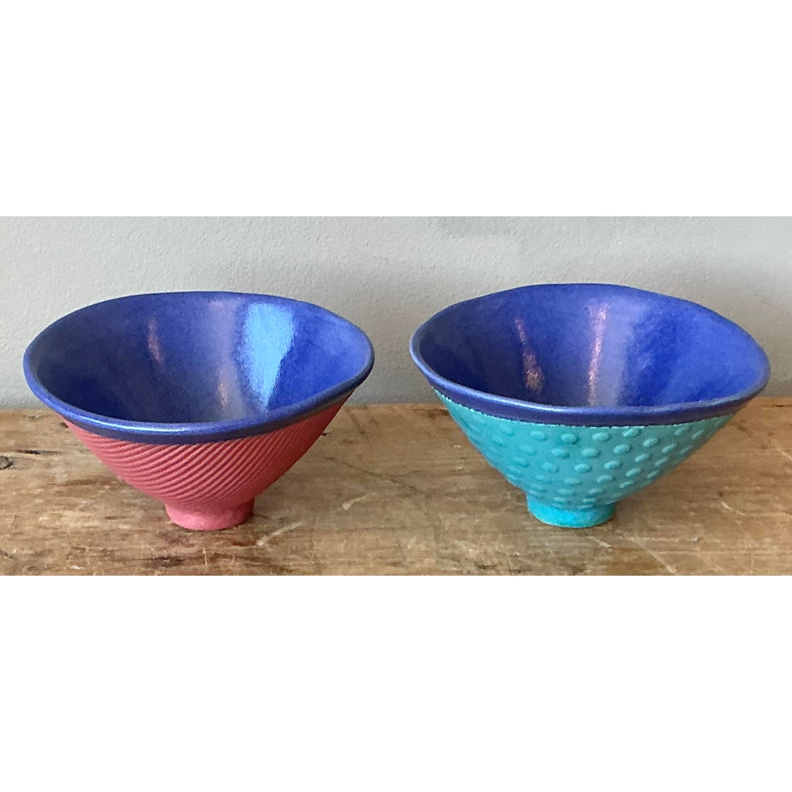Vintage Boho Studio Pottery Bowls - Set of 2 - Side view