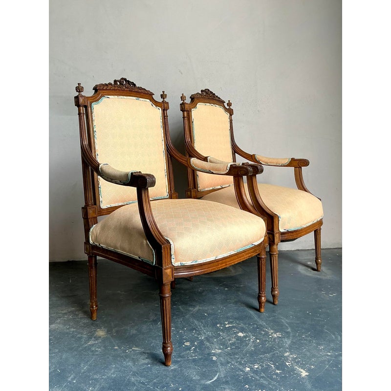 Vintage Regency Hand Carved Fauteuil Chairs - A Pair - Side view