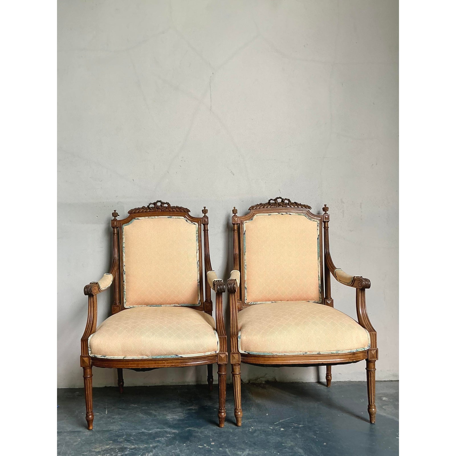 Vintage Regency Hand Carved Fauteuil Chairs - A Pair - Detail view