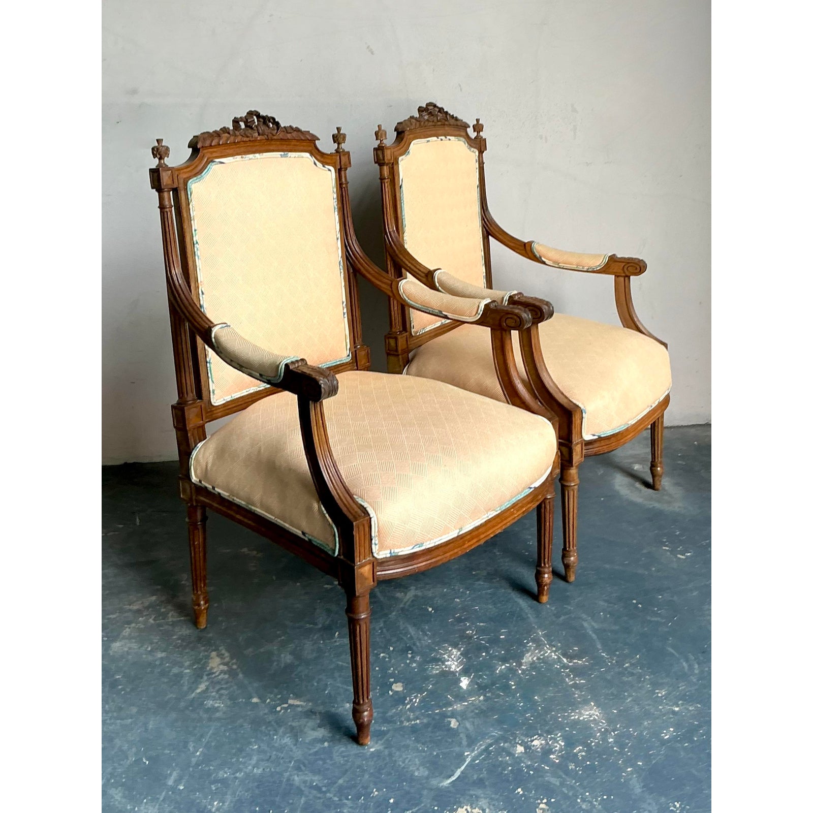Vintage Regency Hand Carved Fauteuil Chairs - A Pair - Top view
