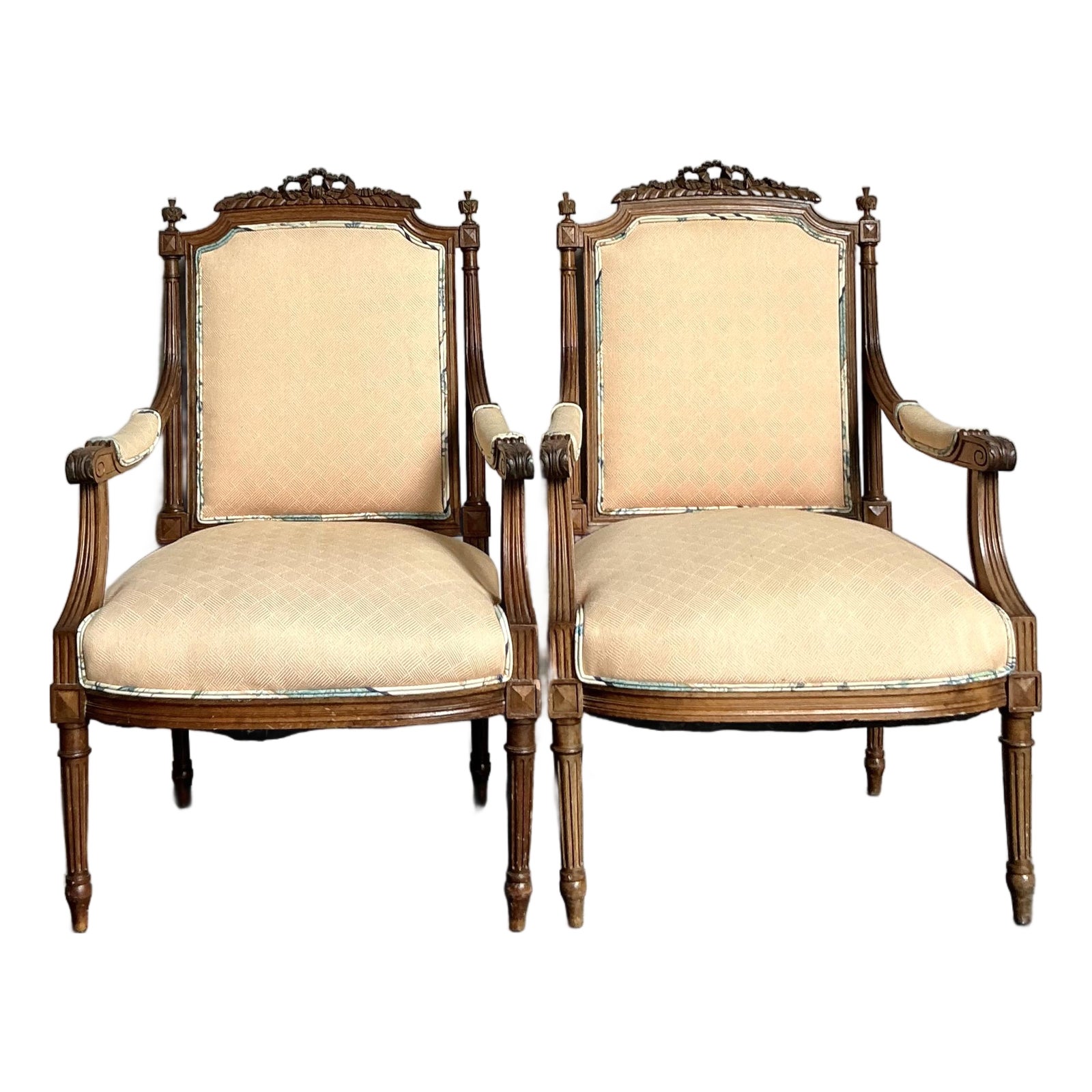 Vintage Regency Hand Carved Fauteuil Chairs - A Pair