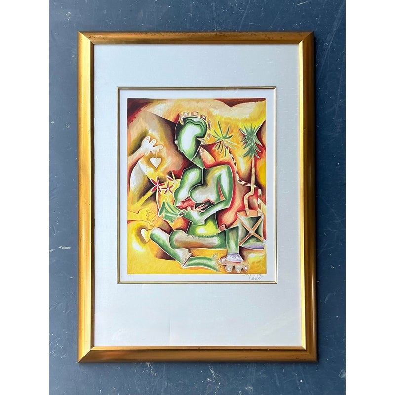Vintage Boho Signed and Numbered Lithograph - Top view