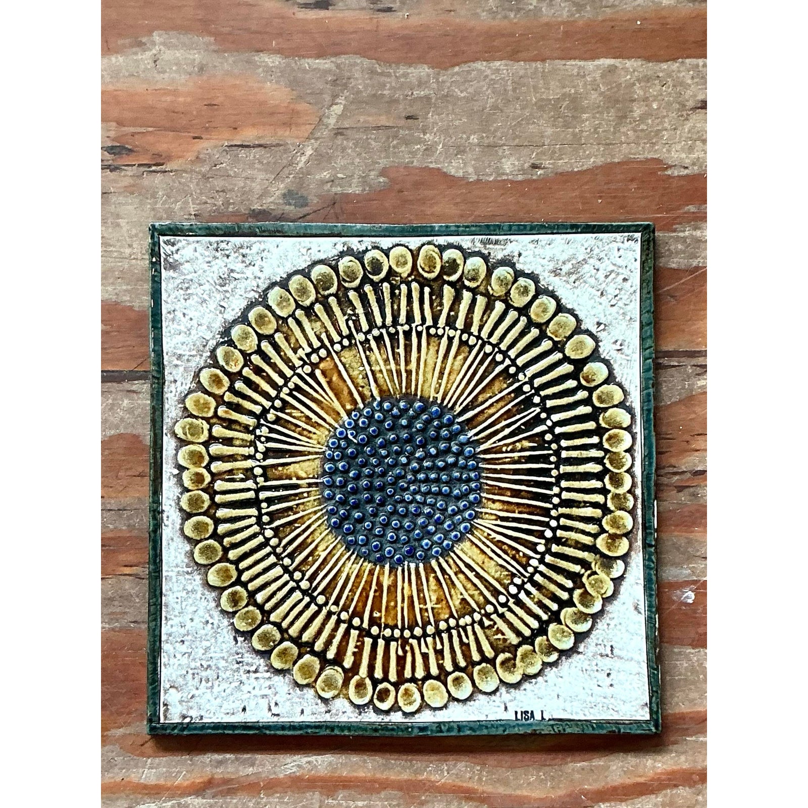 Vintage Boho Original Willow Studio Pottery Tile - Top view