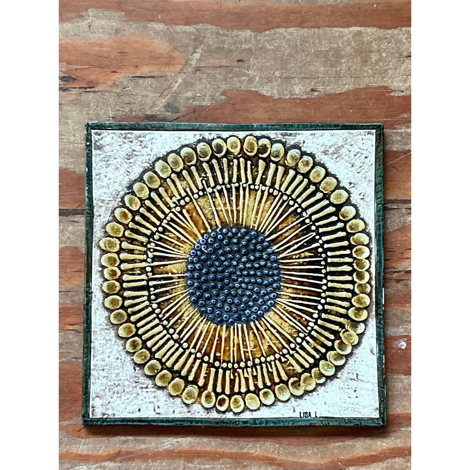 Vintage Boho Original Willow Studio Pottery Tile - Side view