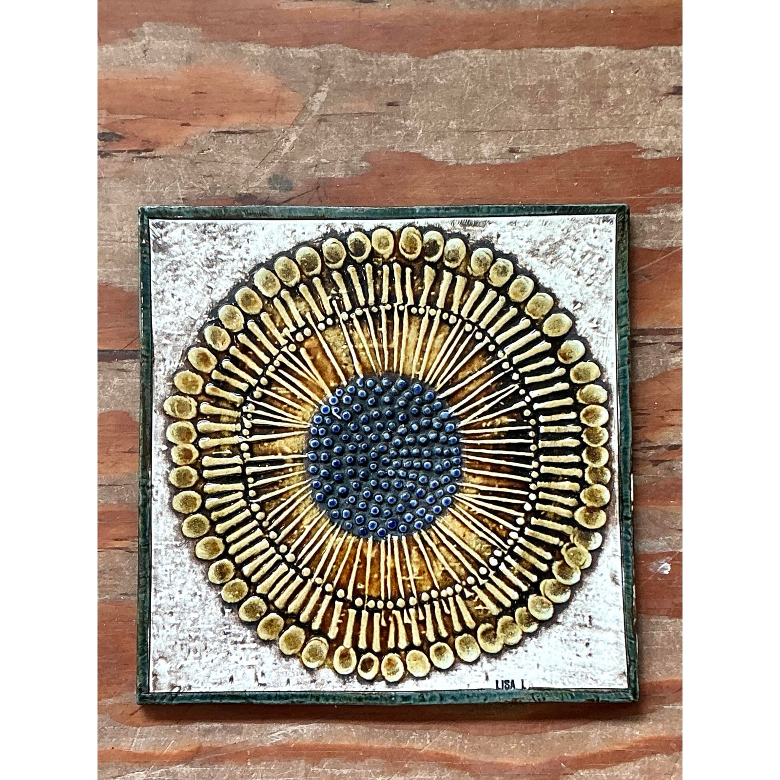 Vintage Boho Original Willow Studio Pottery Tile - Back view