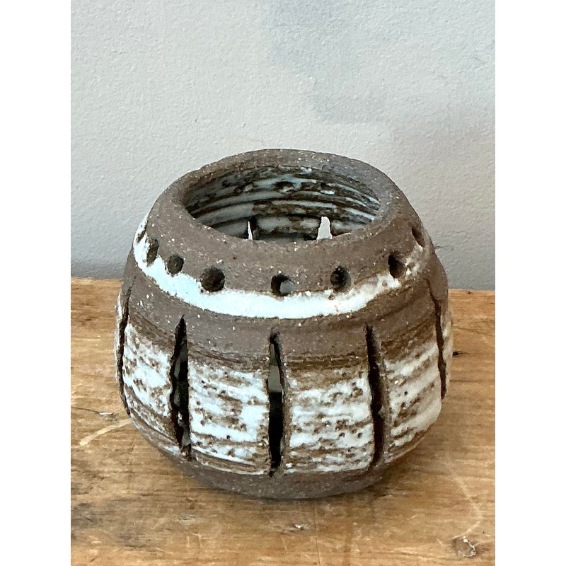 Vintage Boho Studio Pottery Votive - Back view
