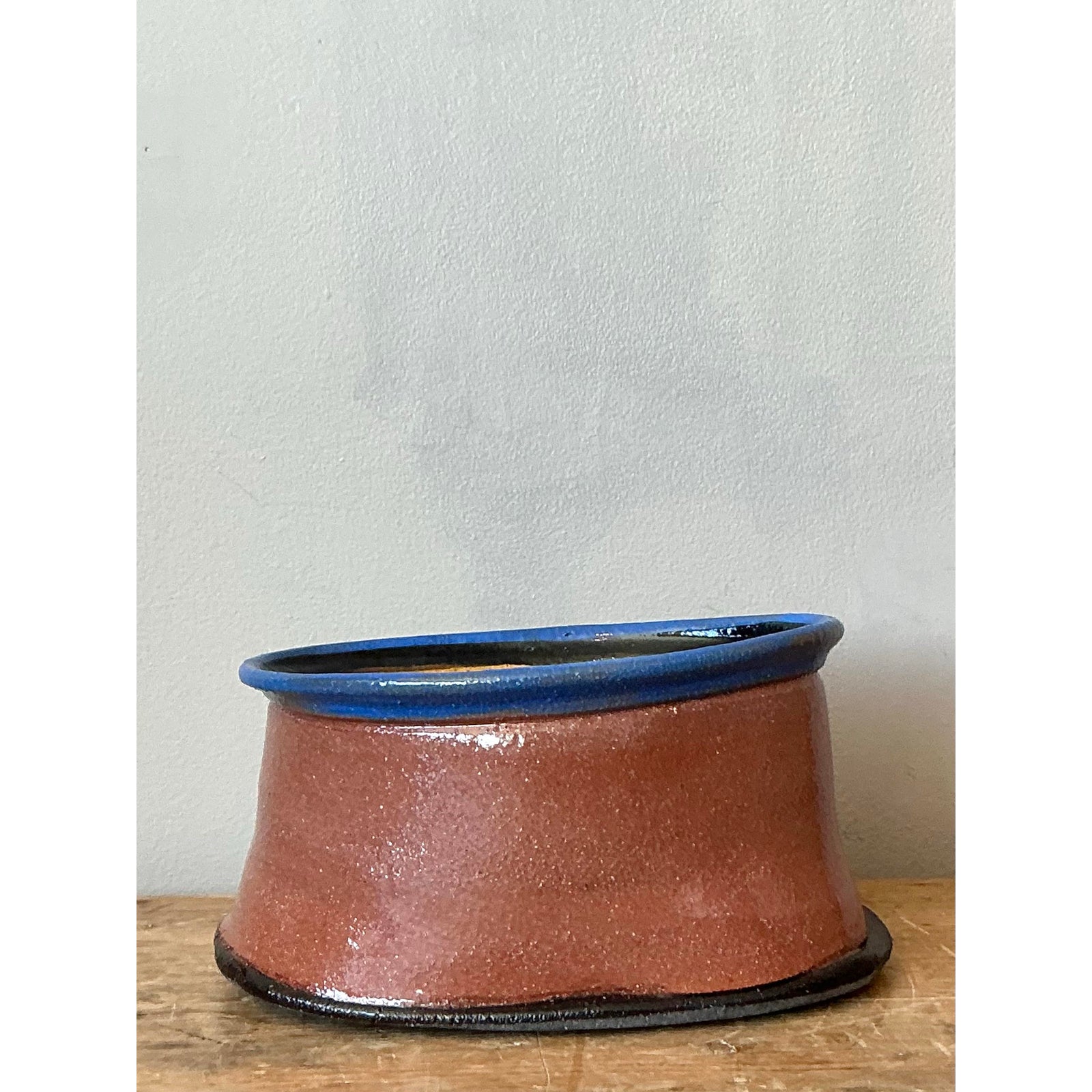 Vintage Boho Studio Pottery Oval Bowl - Side view