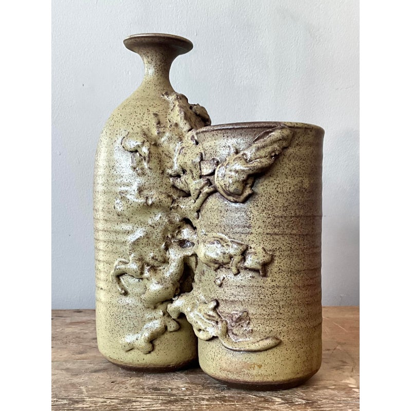 Vintage Boho Abstract Studio Pottery Vase - Side view